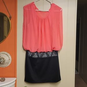 Retro 80's inspired- Neon Pink and Rhinestone Mini Dress